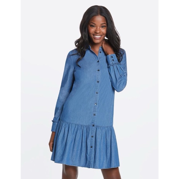 Draper James Dresses & Skirts - Draper James Chambray Button Down Flounce Dress 8